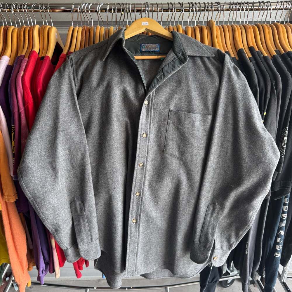 Vintage Pendleton Woolen Mills Pure Virgin Wool Gray Button-Up Shirt